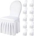 10 Pcs White Chair Covers with Skirt Spandex Chair Slip Covers Wedding Long Stretch Protectors Removable and Washable for Dining Chairs Hotel and Wedding Ceremony