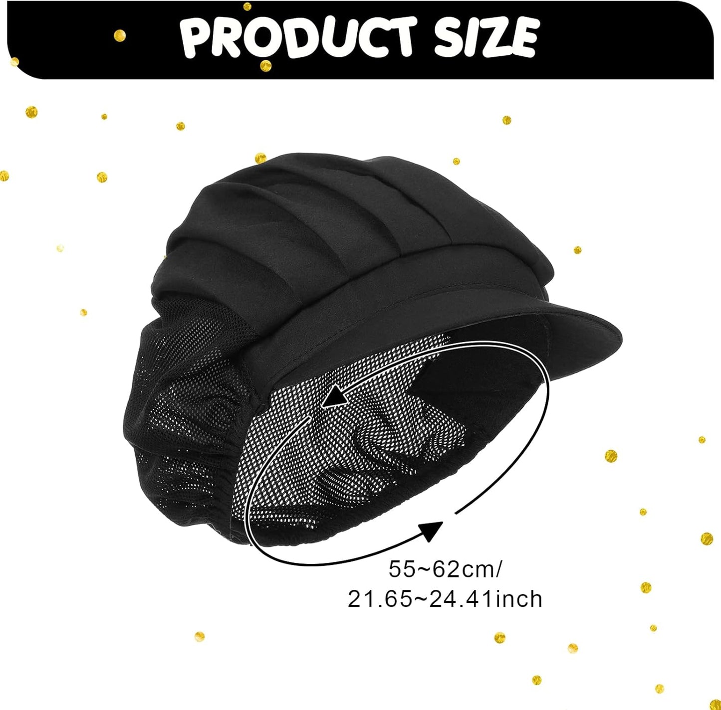 16 Pcs Chef Hats for Women Hair Nets Kitchen Cooking Chef Cap Adjustable Elastic Work Cap for Women Adult, Black