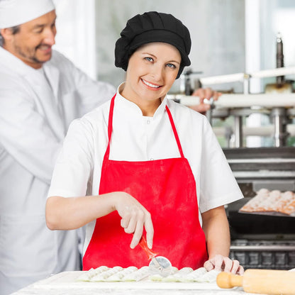 16 Pcs Chef Hats for Women Hair Nets Kitchen Cooking Chef Cap Adjustable Elastic Work Cap for Women Adult, Black