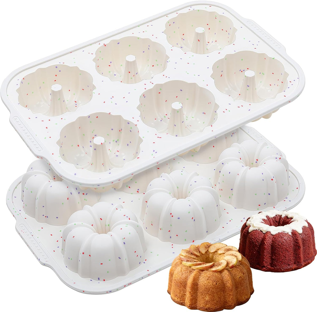Jumbo Fluted Tube Pan with Metal Reinforced Frame, Silicone Nonstick Cake Molds 2Pcs for Chocoflan, Donuts, Cornbread, Brownies, BPA Free