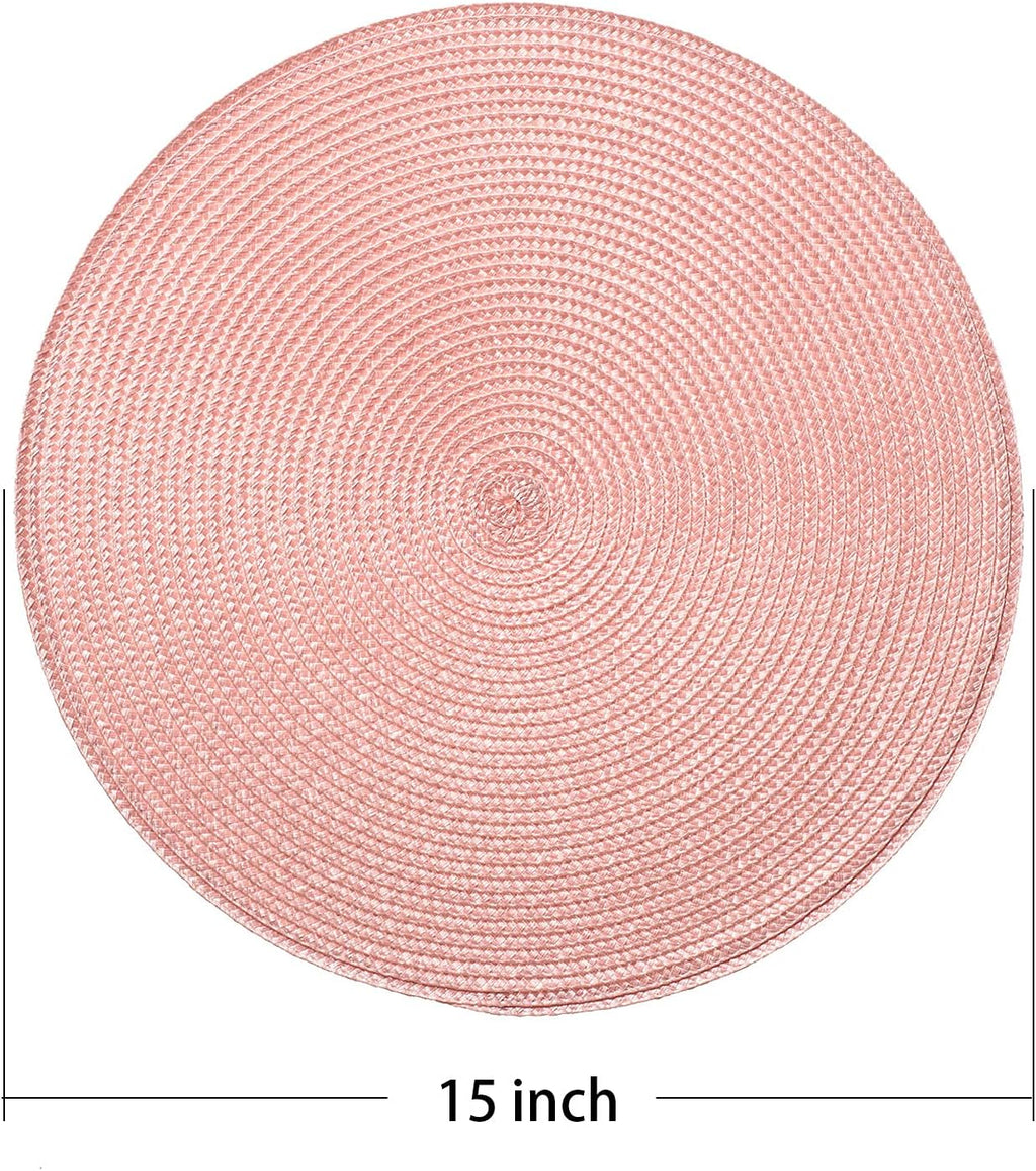 Round Braided Placemats 15 Inch Round Table Mats for Dining Tables Natural Woven Heat Resistant Place mats Set of 6 (Pink)