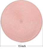 Round Braided Placemats 15 Inch Round Table Mats for Dining Tables Natural Woven Heat Resistant Place mats Set of 6 (Pink)