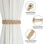 Jute Curtain Tiebacks Magnetic Woven Curtain Holdback Drapery Tie-Back (Jute-2Pack)