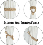 Jute Curtain Tiebacks Magnetic Woven Curtain Holdback Drapery Tie-Back (Jute-2Pack)