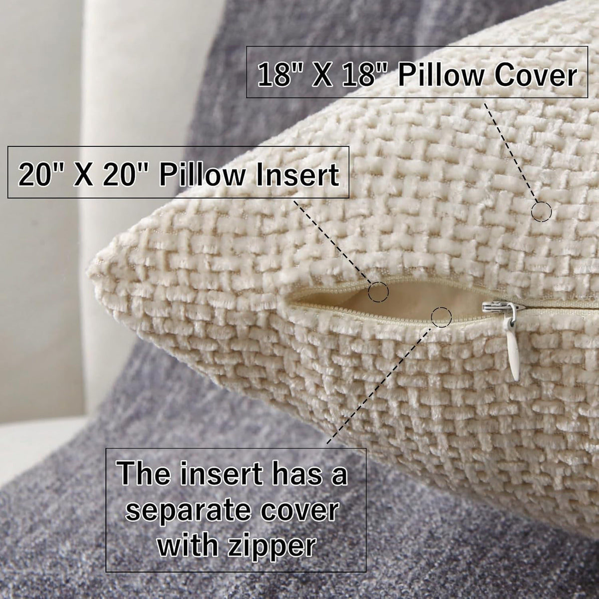 18" x 18" Decorative Throw Pillow with Inserts, Set of 2 Soft Modern Farmhouse Weave Pattern Throw Pillows, Square Boho Pillow for Couch, Bed, Sofa Decor (Beige, 18" x 18"(Pack of 2))