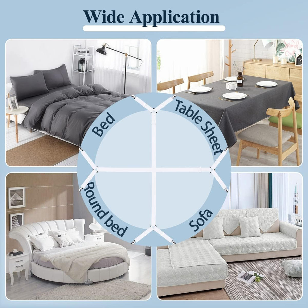 8+2 Pieces Bed Sheet Holder Straps Bed Sheet Fasteners Suspenders Holder Straps Adjustable Crisscross Elastic Band Fitted Sheets Corner Straps Grippers Clip, White