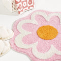 Cute Pink Flower Bath Mat, Machine Washable Bath Rug, Ultra Soft and Fluffy Bathroom Mat, Small Round Non-Slip Water Absorbent Bath Mats for Bathroom Floor, Shower Room and Bathtub