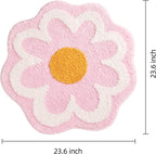 Cute Pink Flower Bath Mat, Machine Washable Bath Rug, Ultra Soft and Fluffy Bathroom Mat, Small Round Non-Slip Water Absorbent Bath Mats for Bathroom Floor, Shower Room and Bathtub