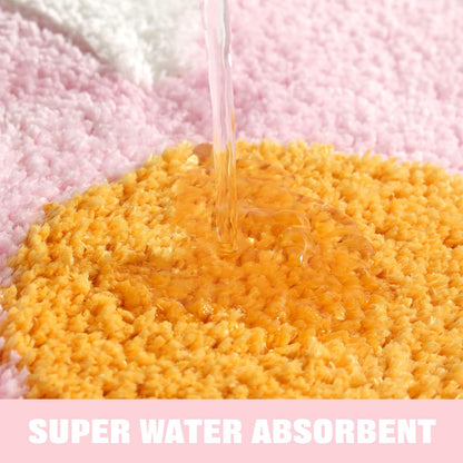 Cute Pink Flower Bath Mat, Machine Washable Bath Rug, Ultra Soft and Fluffy Bathroom Mat, Small Round Non-Slip Water Absorbent Bath Mats for Bathroom Floor, Shower Room and Bathtub