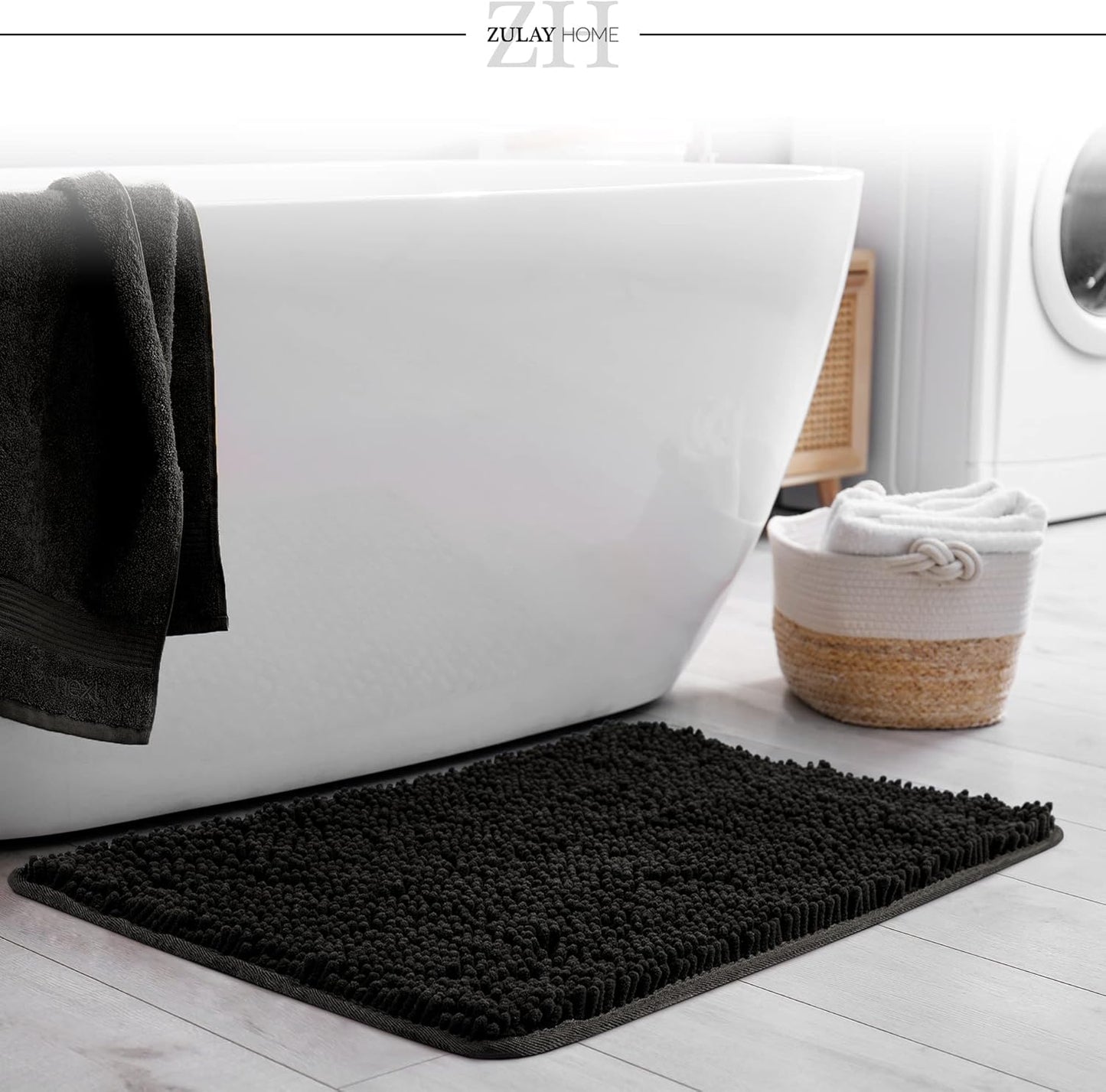 Soft Shaggy Bathroom Rug - Ultra Absorbent Bath Mat - Microfiber Thick Bath Rug for Bathroom, Under The Sink, Bedroom, Shower (Black, 20"x30")