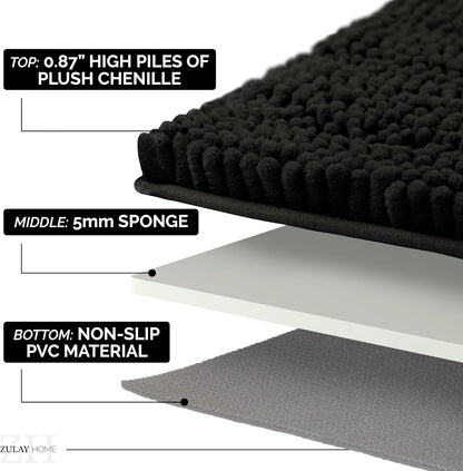 Soft Shaggy Bathroom Rug - Ultra Absorbent Bath Mat - Microfiber Thick Bath Rug for Bathroom, Under The Sink, Bedroom, Shower (Black, 20"x30")