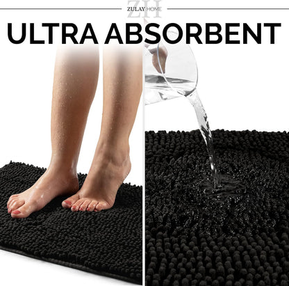 Soft Shaggy Bathroom Rug - Ultra Absorbent Bath Mat - Microfiber Thick Bath Rug for Bathroom, Under The Sink, Bedroom, Shower (Black, 20"x30")