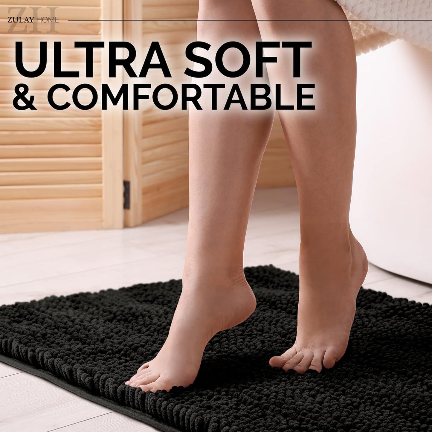 Soft Shaggy Bathroom Rug - Ultra Absorbent Bath Mat - Microfiber Thick Bath Rug for Bathroom, Under The Sink, Bedroom, Shower (Black, 20"x30")