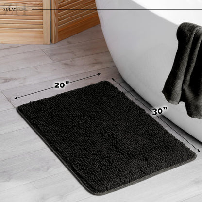 Soft Shaggy Bathroom Rug - Ultra Absorbent Bath Mat - Microfiber Thick Bath Rug for Bathroom, Under The Sink, Bedroom, Shower (Black, 20"x30")