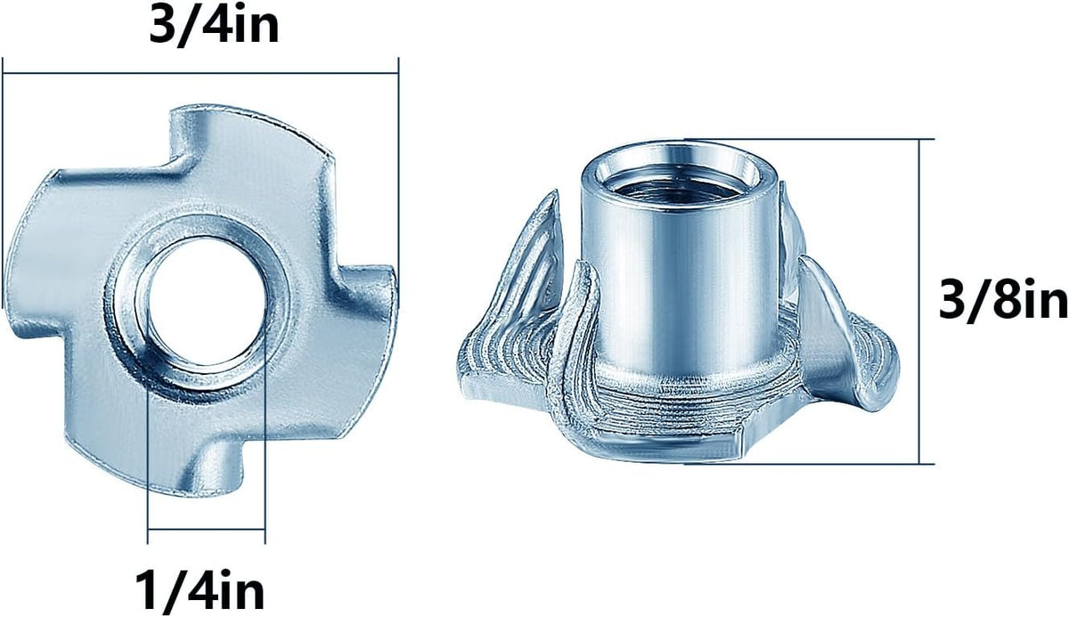 T-Nuts 1/4 * 20 (100 pcs), zinc Plated Steel, for Wood, Climbing Holds and cabinets
