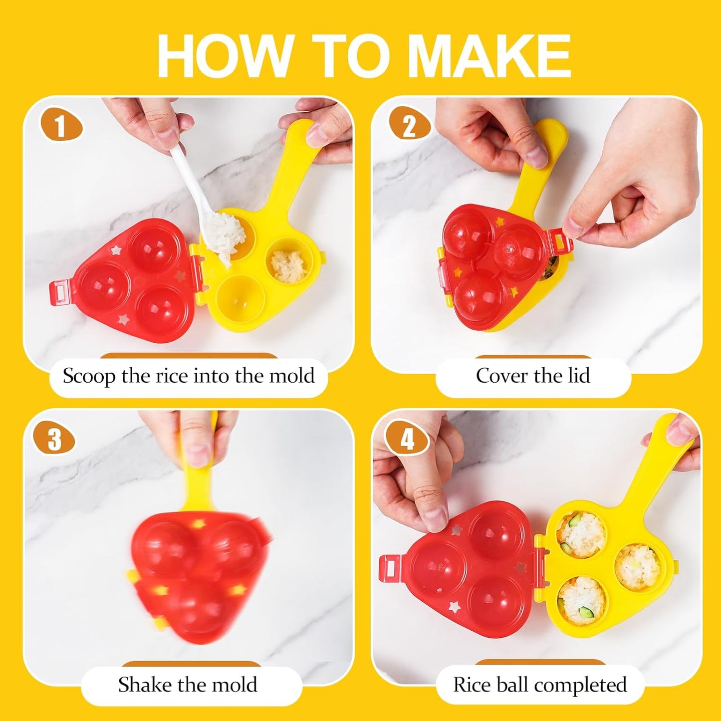 Rice Ball Mold, Upgraded Rice Ball Shaker, Onigiri Rice Ball Maker Molds for Kids, DIY Mini Shi Maker Mold