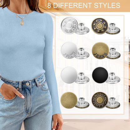 24 Pcs 17mm Jeans Button Replacement, Metal Buttons for Jeans No-Sew Nailess Removable Button for Jacket Coat, Loose Jeans, Pants DIY Sewing Replacement (Black)