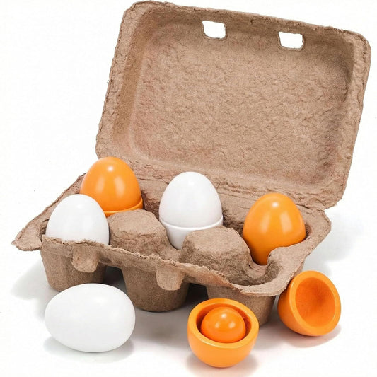 6PCS Play Food Sets for Kids Kitchen,Play Kitchen Accessories Wooden Egg Toy Food Grocery Store Pretend for Toddler Cooking DIY