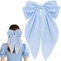 8 Inch Hair Bows Barrettes for Women & Girls Large Satin Bow Hair Clip with Long Tail - Elegant Hair Ribbon for French Stylish Looks -Chic Soft Cloth Oversized Bows Hair Accessories (Blue)