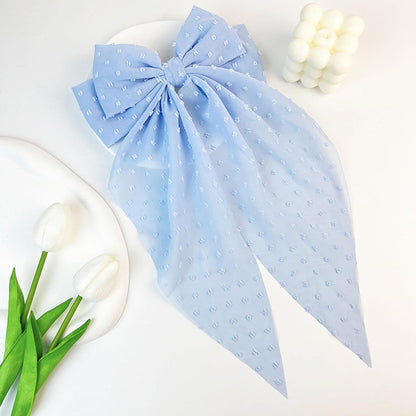 8 Inch Hair Bows Barrettes for Women & Girls Large Satin Bow Hair Clip with Long Tail - Elegant Hair Ribbon for French Stylish Looks -Chic Soft Cloth Oversized Bows Hair Accessories (Blue)