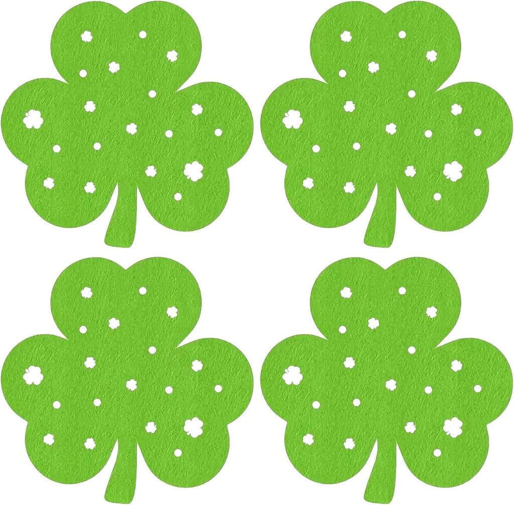 St Patricks Day Placemats Set of 4, Felt Green Shamrock Place Mats, Lucky Clover Table Mats for St Patrick's Day Irish Holiday Party Kitchen Dining Outdoor Indoor Decoration (Light Green)