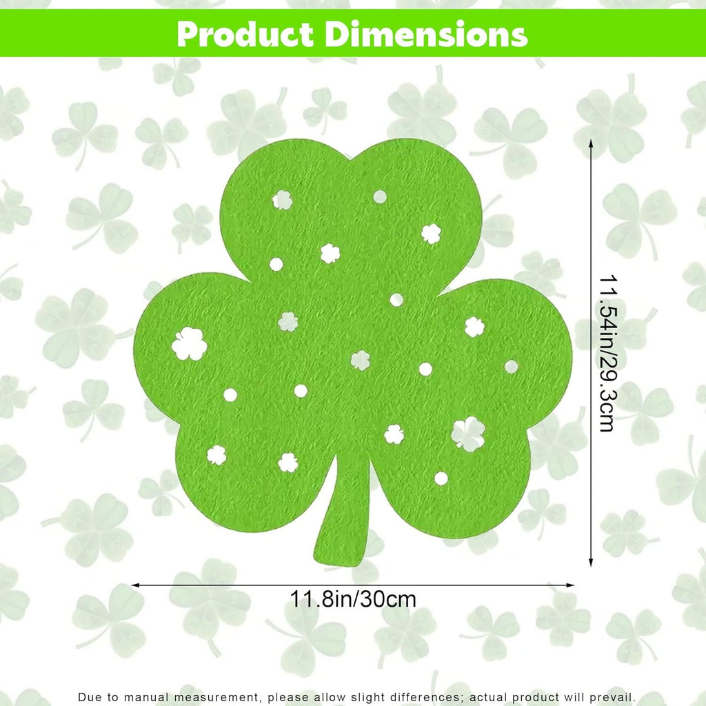 St Patricks Day Placemats Set of 4, Felt Green Shamrock Place Mats, Lucky Clover Table Mats for St Patrick's Day Irish Holiday Party Kitchen Dining Outdoor Indoor Decoration (Light Green)
