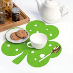 St Patricks Day Placemats Set of 4, Felt Green Shamrock Place Mats, Lucky Clover Table Mats for St Patrick's Day Irish Holiday Party Kitchen Dining Outdoor Indoor Decoration (Light Green)