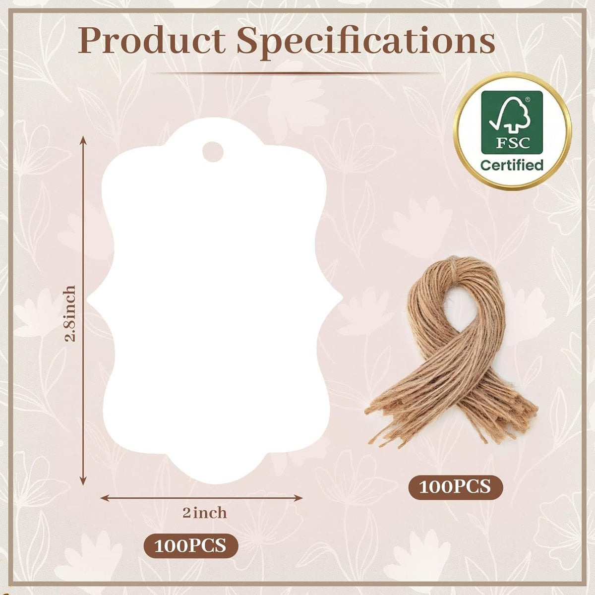 100pcs Gift Tags with String Attached, 2x2.8 inch Kraft Paper Hang Tags for Clothes DIY Crafts Wedding Holiday (White)