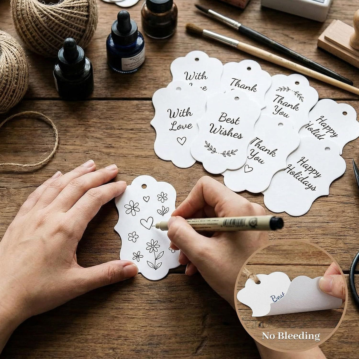 100pcs Gift Tags with String Attached, 2x2.8 inch Kraft Paper Hang Tags for Clothes DIY Crafts Wedding Holiday (White)