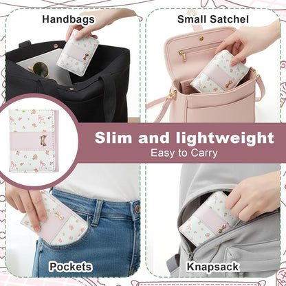 Pink Wallet for Women Floral Coquette Small Bow Wallet Cute Bifold Zipper Purse Aesthetic Credit Card Holder Purse Mini Kawaii Coin Purse with ID Window