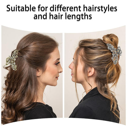 2 PCS Vintage Hair Claw Clips Rhinestone Clip Shiny Rhinestone Hollow Flower Claw Clip Metal Antique Silver Plated Hair Clips Retro Flower Non Slip Hair Jaw Clips for Women Girls
