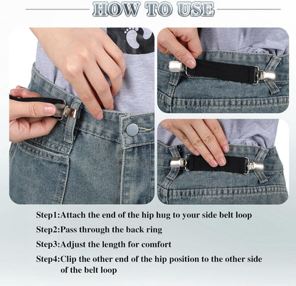 6 Pcs Adjustable Hip Elastic Belt, Elastic Band for Sewing Pant Waist Tightener Pant Belt Clip Women Men Back Cinch for Jeans Pants Dresses