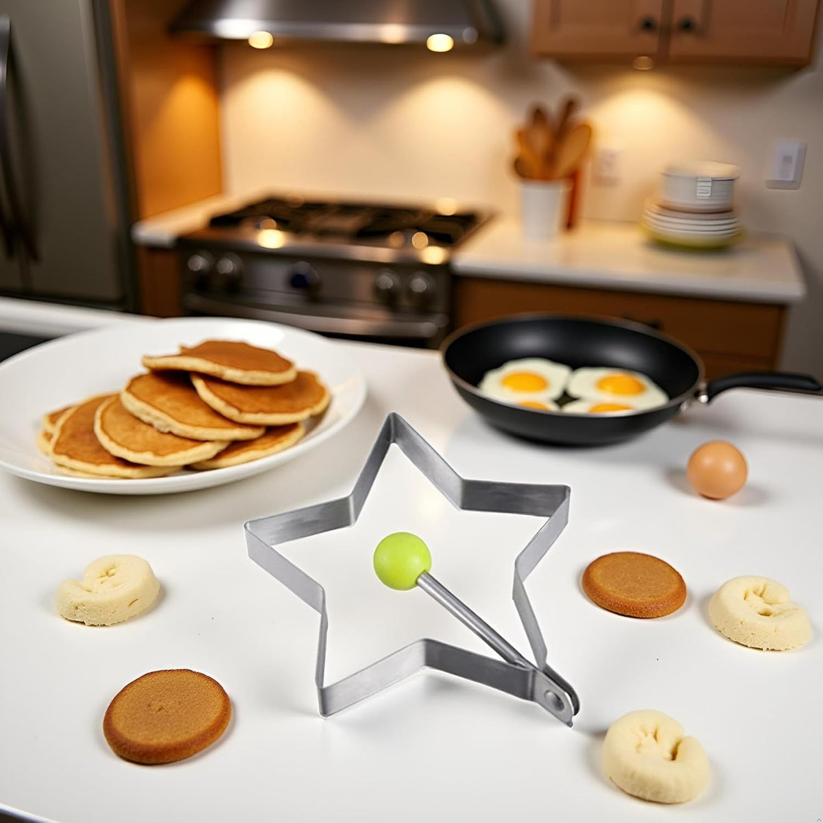 Star Egg Mold Shaper - Non Stick Pancake Deep Egg, Stainless Steel Frying Egg Rings, Mould Cookies Maker Baking Shaper Kitchen Gadget, Egg Patty Maker Rings For Sandwich Fritters Crumpets