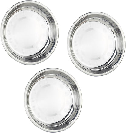 Thin Circular Trinket Tray, 3 Pcs Stainless Steel 7 Inch Diameter Flat Serving Trays for Kitchen, Party and Outdoors (3)