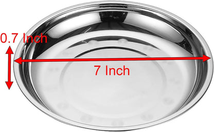 Thin Circular Trinket Tray, 3 Pcs Stainless Steel 7 Inch Diameter Flat Serving Trays for Kitchen, Party and Outdoors (3)