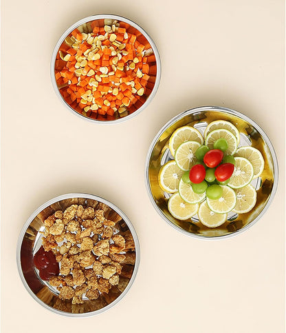 Thin Circular Trinket Tray, 3 Pcs Stainless Steel 7 Inch Diameter Flat Serving Trays for Kitchen, Party and Outdoors (3)