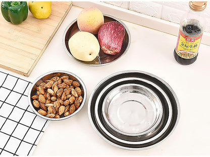 Thin Circular Trinket Tray, 3 Pcs Stainless Steel 7 Inch Diameter Flat Serving Trays for Kitchen, Party and Outdoors (3)