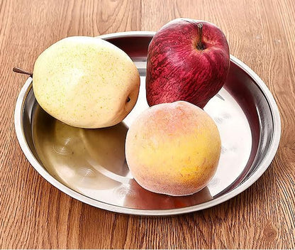 Thin Circular Trinket Tray, 3 Pcs Stainless Steel 7 Inch Diameter Flat Serving Trays for Kitchen, Party and Outdoors (3)