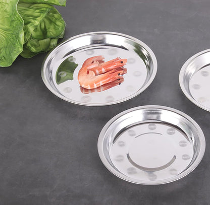 Thin Circular Trinket Tray, 3 Pcs Stainless Steel 7 Inch Diameter Flat Serving Trays for Kitchen, Party and Outdoors (3)