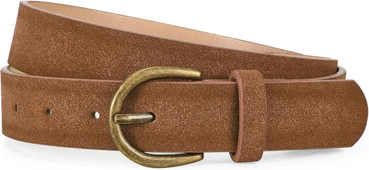 Women Suede Leather Belt for Jeans Vintage Leather belt for Pants Ladies Waist Belts with Bronze Buckle