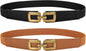 2 Pack Women Skinny Elastic Waist Belt for Dress Ladies Thin Stretch Belt with Gold Buckle
