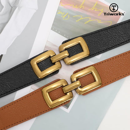 2 Pack Women Skinny Elastic Waist Belt for Dress Ladies Thin Stretch Belt with Gold Buckle