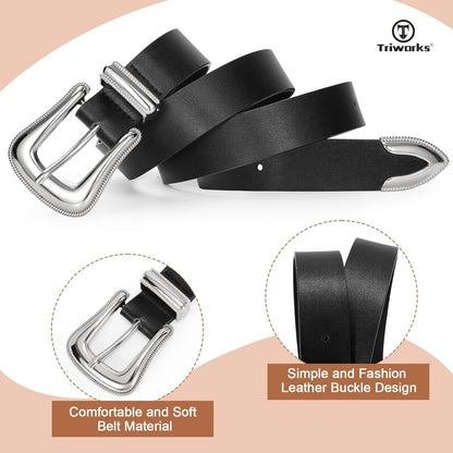 Women Leather Belt Fashion Leather Waist Belt for Pants Jean Ladies Western Leather Belt
