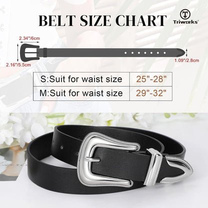 Women Leather Belt Fashion Leather Waist Belt for Pants Jean Ladies Western Leather Belt