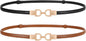 2 Pack Skinny Leather Belts for Women Thin Waist Belts with Adjtable Gold Buckle for Dresses, Coats and Jeans
