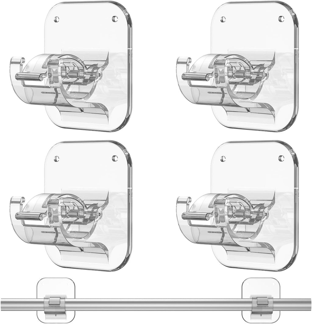 No Drill Curtain Rod Brackets No Drilling Holder 40LB - Renter Friendly Self Adhesive Hooks for Apartment Dorm Classroom Essentials Decor Hanging Drapes Rv Over Blinds Kitchen Bedroom Home