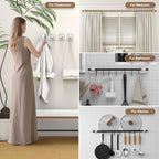 No Drill Curtain Rod Brackets No Drilling Holder 40LB - Renter Friendly Self Adhesive Hooks for Apartment Dorm Classroom Essentials Decor Hanging Drapes Rv Over Blinds Kitchen Bedroom Home