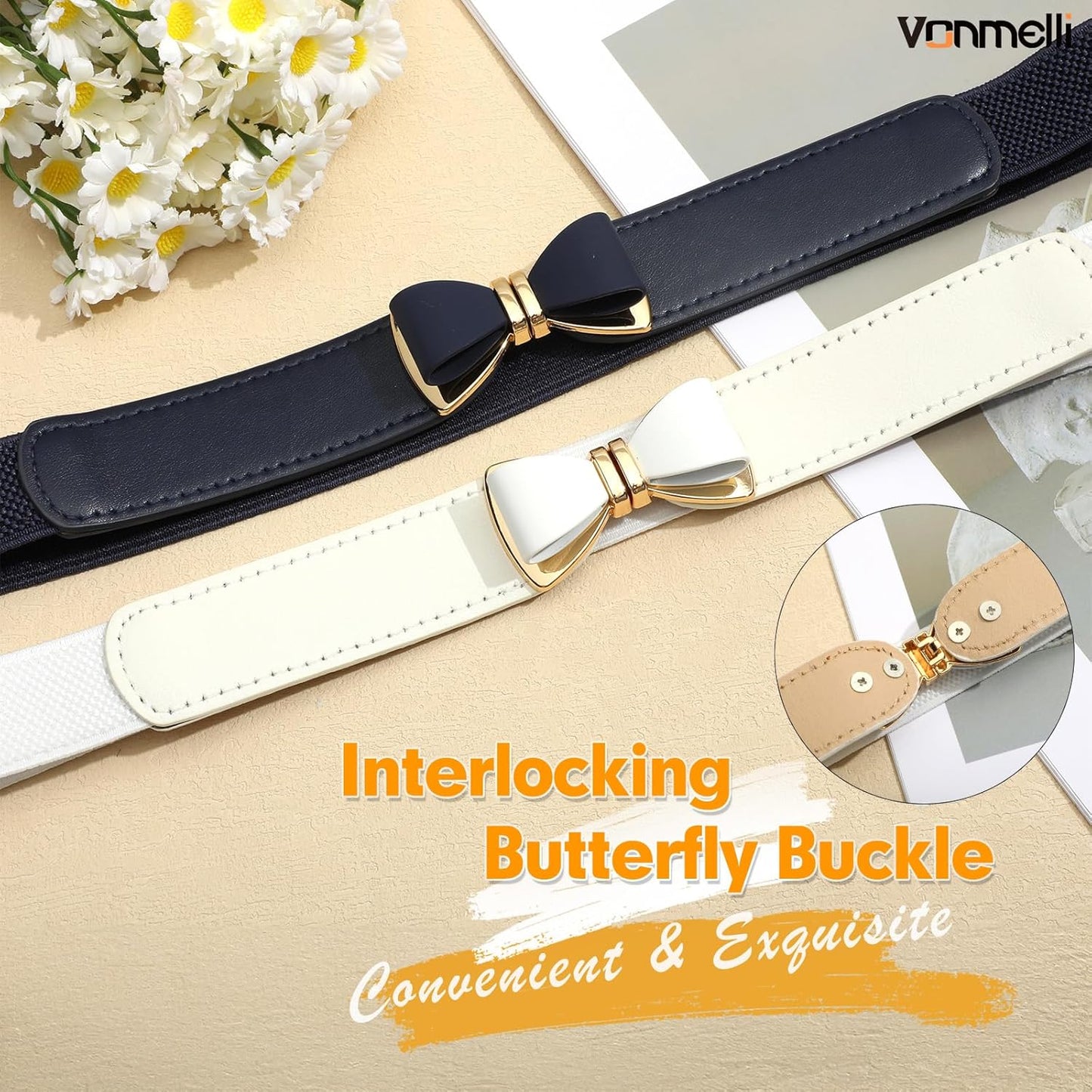 Womens Skinny Elastic Belt Stretchy Bow Belt for Women Dresses Thin Waist Ladies Belts
