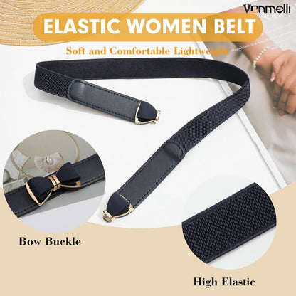 Womens Skinny Elastic Belt Stretchy Bow Belt for Women Dresses Thin Waist Ladies Belts