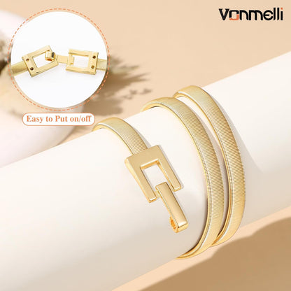 Women's Skinny Metal Cinch Belt for Dress Stretch Thin Waist Belt Gold/Sliver Elastic Belts